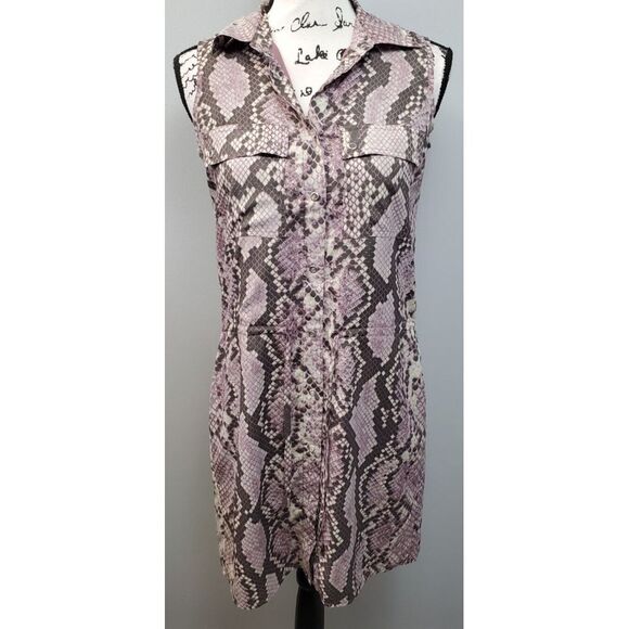 Michael Kors Shirt Dress Womens Petite Small Purple Snakeskin Collar Snap Button - Picture 1 of 11